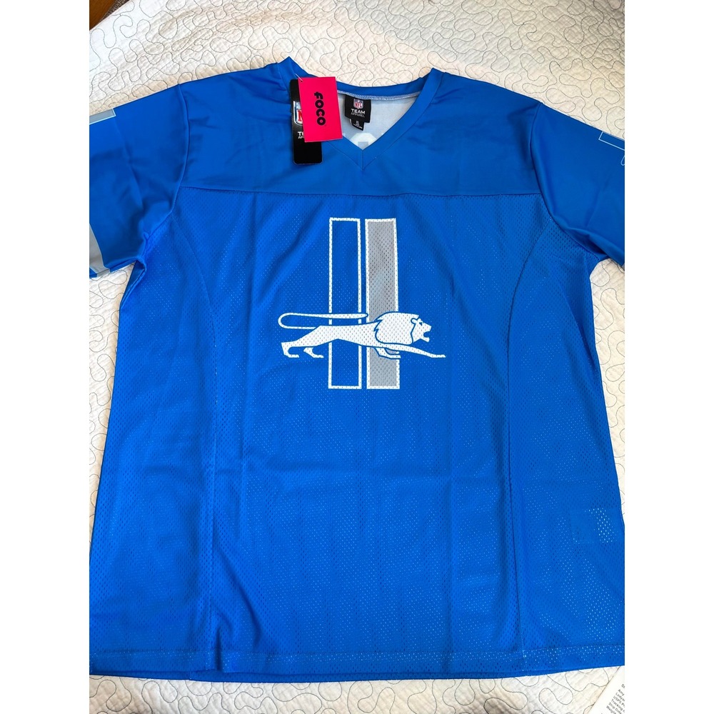 Detroit Lions NFL FOCO‎ Mens Blue Mesh V-Neck Jersey Shirt Size XL